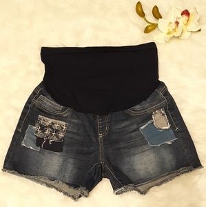 Angel Kiss Maternity Denim Patchwork Shorts Sz L